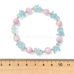 Pulseras elásticas de cuentas de aguamarina natural y kunzita para mujer&nbsp;BJEW-JB14006