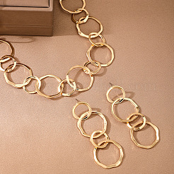 Ensemble collier et boucles d'oreilles pendantes en alliage avec anneau et chaîne à maillons&nbsp;FS-WGB71C6-01