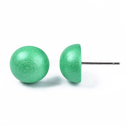 Pendientes de madera de schima medio redondos perlados para niña mujer&nbsp;EJEW-N048-001-06