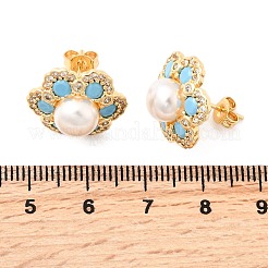 Aretes de circonita cúbica transparente con micropavé de latón y flores&nbsp;EJEW-A135-21G