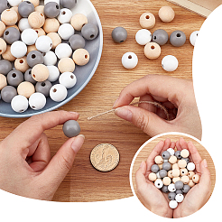 120pcs 3 Farben runde Naturholzperlen&nbsp;DIY-CA0002-55