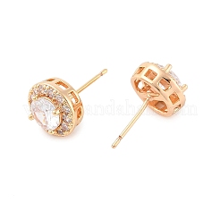 Orecchini a bottone in ottone tondo piatto con zirconi cubici trasparenti&nbsp;EJEW-M090-19G-03
