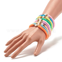 Perles heishi en argile polymère faites à la main bracelets extensibles sertis de perles de motif de coeur pour les femmes&nbsp;BJEW-JB07450
