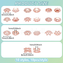 100 pièce de capuchons de perles en laiton de 10 styles&nbsp;KK-PH0012-35RG