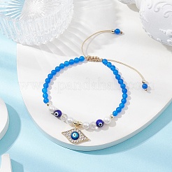 Pulseras de cuentas trenzadas de jade de Malasia de color azul teñido natural y perlas de concha redonda&nbsp;BJEW-JB10718-01