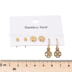 304 Edelstahl Strass Kleeblatt & runde Ohrring-Sets&nbsp;EJEW-Z098-13G
