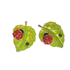 Orecchini a bottone in lega smaltata con foglia e coccinella&nbsp;FS-WG8EF19-02