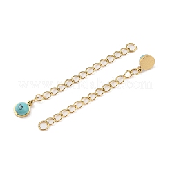 Rallonge de chaîne gourmette en acier inoxydable chirurgical 316 avec placage ionique (IP) et breloque ronde en turquoise synthétique polie.&nbsp;STAS-A097-01G-14