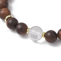 Bracelets extensibles en perles rondes en bois de padouk africain naturel et cristal de quartz pour femmes&nbsp;BJEW-JB11929-02