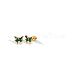 Pendientes de mariposa de acero inoxidable 304 con circonita cúbica para mujer&nbsp;QD0510-3