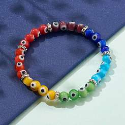 Regenbogen runder böser Blick Bunte Malerei Stretch-Perlenarmbänder für Kinder&nbsp;X-BJEW-JB05940