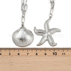 Doppellagige Halsketten aus 304 Edelstahl im Bohème-Stil mit Seestern- und Muschelanhänger für Damen&nbsp;LS-NJEW-F343-01P