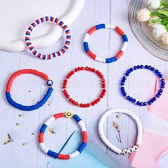 7pcs 7 Stil handgefertigte Fimo Heishi Surfer Stretch Armbänder Set&nbsp;BJEW-SW00076