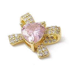 Rack-Plattierung aus Messing mit Mikropavé-Rosa-Zirkonia-Anhängern&nbsp;KK-H463-10G-02