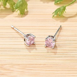 Boucles d'oreilles à tige rondes plates en laiton avec pavé de zircones cubiques pour femmes&nbsp;EJEW-G428-29C-03