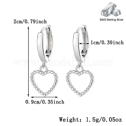Boucles d'oreilles pendantes en forme de cœur creux argenté s925&nbsp;FJ4331-2