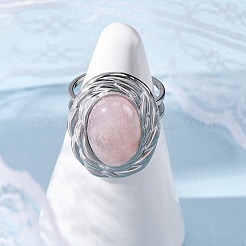 Anelli ovali in quarzo rosa naturale&nbsp;RJEW-M063-01P-11