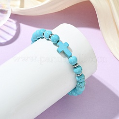 Elastische Armbänder mit Perlen aus synthetischem Türkis&nbsp;BJEW-JB14051-02