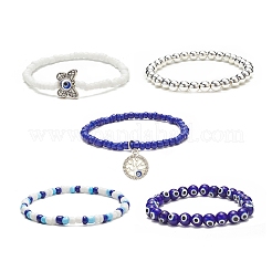 Set di braccialetti elasticizzati con perline di vetro e lampwork malocchio stile 5 pz 5&nbsp;BJEW-JB09119