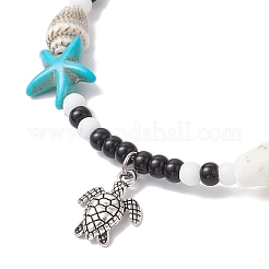 2 stücke 2 arten sommer strand synthetische türkis seesterne & natürliche kauri shell & glass seed runde perlen legierung schildkröte charme fußkettchen&nbsp;X1-AJEW-TA00038