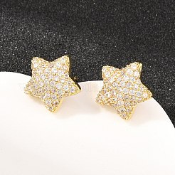Latón micro pave aretes de circonita cúbica transparente&nbsp;EJEW-G471-31G-01