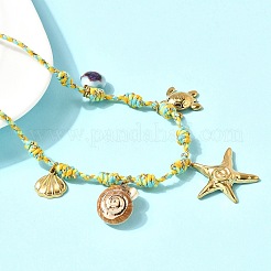 Collana estiva da spiaggia in acciaio inossidabile 304 e ciondolo in conchiglia naturale galvanizzata con cordino in poliestere regolabile per donna&nbsp;NJEW-F348-01B-G