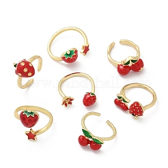 Offene Manschettenringe aus Messing mit Emaille und Obstmotiv für Damen&nbsp;RJEW-U057-02G