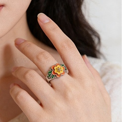 Verstellbare Fingerringe aus einer Legierung mit Emaille für Damen&nbsp;WGFF340-01