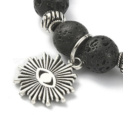 Bracciale elasticizzato con perline di roccia lavica naturale e ciondoli in lega&nbsp;BJEW-JB09477