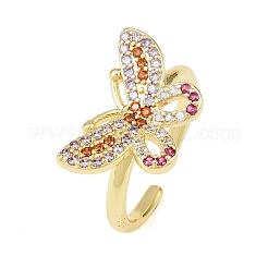 Anelli a polsino con farfalla in ottone micro pavé e zirconi cubici colorati per donna&nbsp;RJEW-A088-05G