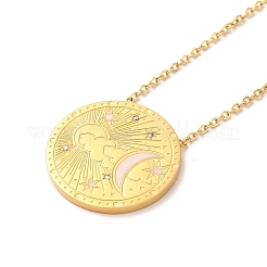 Collier pandant rond plat en acier inoxydable 304 pour femme&nbsp;NJEW-O126-01G-02