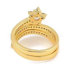 Gestellplattierte Messingringe mit Mikropflaster und klaren Zirkonia für Damen&nbsp;RJEW-S392-06G