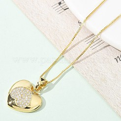 Collane con pendente da donna in ottone con micro pavé di zirconi trasparenti&nbsp;LS-NJEW-M084-02G-03