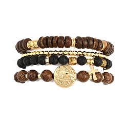 4 pièce 4 styles de bracelets extensibles en pierre de lave naturelle&nbsp;BJEW-JB12491