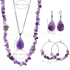 Halsketten mit Tropfenanhänger aus natürlichem Amethyst im Bohème-Stil & Halsketten mit Splitterperlen & Creolen & Ohrhänger-Sets&nbsp;WG11994-01
