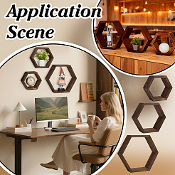 3 pz 3 stili di decorazioni per espositori di fiori esagonali in legno&nbsp;ODIS-WH0038-324