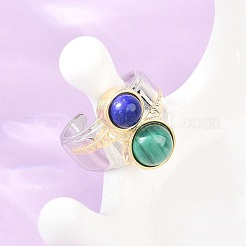 Anillos abiertos de latón con lapislázuli natural y malaquita natural.&nbsp;RJEW-B163-01GP-04