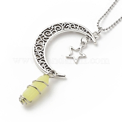 Balle de jade citron naturel avec collier pendentif lune et étoile en alliage&nbsp;NJEW-JN03912-03