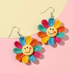 Lächelndes Gesicht mit Sonnenblumen-Ohrhängern aus Kunstharzlegierung&nbsp;FS-WG8F2AA-01