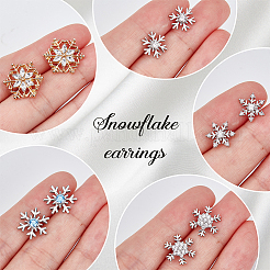 5 Paar exquisite Ohrstecker mit Weihnachtsschneeflocke und Zirkonia in 5 Stilen&nbsp;EJEW-AN0002-39