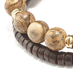 Ensemble de bracelets extensibles en perles de jaspe naturel et noix de coco et hématite synthétique&nbsp;BJEW-JB07498