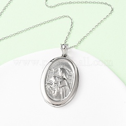 Collane ovali in acciaio inossidabile 304 con ciondolo della Vergine Maria per donna&nbsp;NJEW-B149-01P