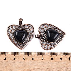 Pendenti a forma di cuore d'amore color pesca di ossidiana naturale&nbsp;G-G158-01-13