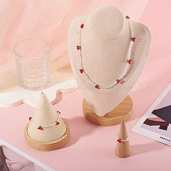 Halsketten & Armband & Fingerring-Sets aus Kirschglasperlen für Damen&nbsp;SJEW-TA0001-07