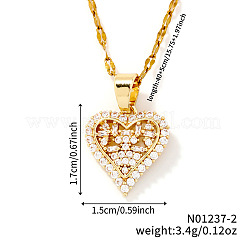 Collar con colgante de corazón hueco de circonita cúbica transparente pavé de latón para mujer&nbsp;IF0671-2