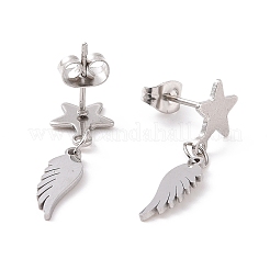Orecchini pendenti a forma di ala con stella in acciaio inossidabile 304 per donna&nbsp;EJEW-G328-12
