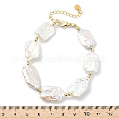 Rechteckige Armbänder aus natürlichen Keshi-Perlen und Messingperlen für Damen&nbsp;BJEW-JB13622