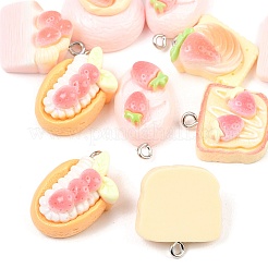 Colgantes de imitación de comida de resina opaca de fresa&nbsp;RESI-P049-04P-M