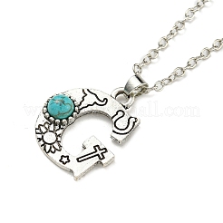Lettre a ~ z en alliage plaqué argent antique avec colliers à pendentif turquoise synthétique&nbsp;NJEW-G080-01G