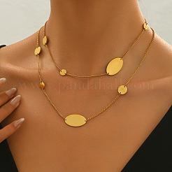 Collar largo de cadena de eslabones ovalados con disco geométrico de acero inoxidable para mujer&nbsp;RA9810